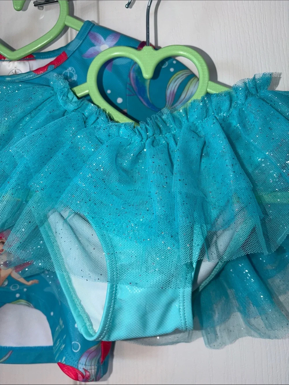 Disney Little Mermaid Swimsuit Rash Guard with Sparkle Tulle Bottoms